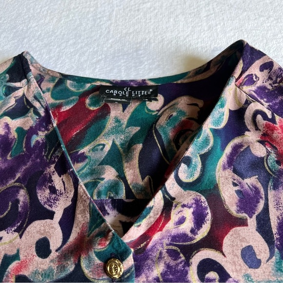 Women’s Sz 16 Vintage Paisley Print Blouse Button Up V-Neck - Picture 4 of 14